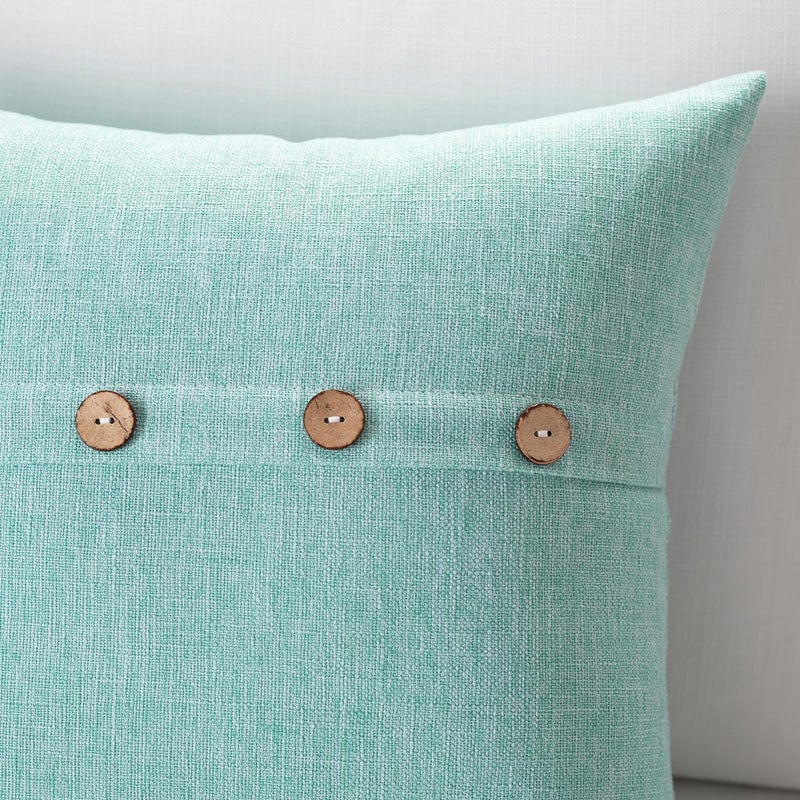 Meekio Set of 2 Aqua Square Pillow Covers 16 x 16 Farmhouse Boho Pillow Covers with Coconut Buttons for Sofa Couch Living Room Bedroom Farmhouse D?cor for The Home - Image 4